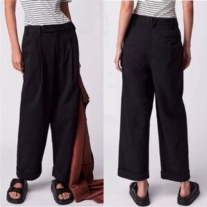 Free People Needed Breaking Pleated Black Wide Leg Trousers Pants Cropped Boho 4